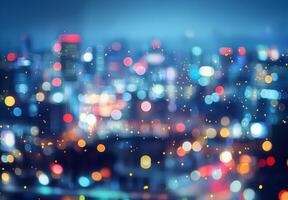 Abstract blurred cityscape with lights and bokeh effect photo