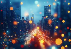 City lights and traffic lights in the night photo