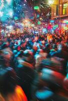 A blurry image of a crowd of people at a party photo