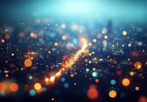 Blurred cityscape at night with glowing lights and a vibrant New Year's Eve ambiance photo