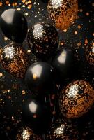 Elegant black and gold balloons with matching confetti, creating a sophisticated party vibe with open space in the center photo