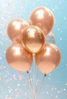 Golden balloons and shimmering confetti against a soft pastel backdrop, with free space in the middle for customization photo