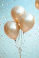 Golden balloons and shimmering confetti against a soft pastel backdrop, with free space in the middle for customization photo