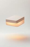 A simple, rectangular cosmetic jar hovering slightly above the surface, with subtle lighting and smooth edges, isolated on a white background photo