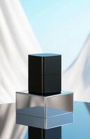 A black box sitting on top of a silver box photo