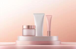 Beauty products on a pink background photo