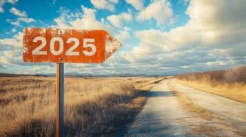 A road sign that reads 2025 on it photo