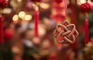 A wooden ornament with a knot on it photo