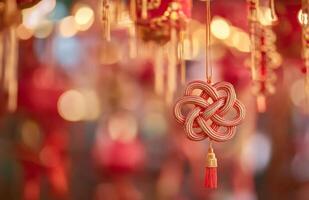 Chinese new year decorations hanging from a string photo