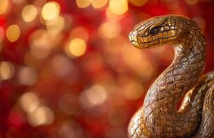 A statue of a snake on a red background photo