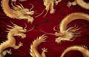 Golden chinese dragon on red background photo