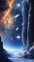 un ver de un colosal espacio estructura con distante galaxias y estrellas reluciente detrás eso foto