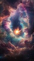 A galactic rift showing a supernova explosion, with vibrant space clouds swirling around photo
