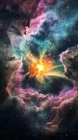 A galactic rift showing a supernova explosion, with vibrant space clouds swirling around photo