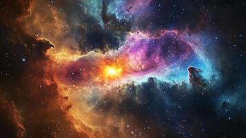 A galactic rift showing a supernova explosion, with vibrant space clouds swirling around photo
