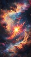 A galactic rift showing a supernova explosion, with vibrant space clouds swirling around photo