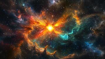 A galactic rift showing a supernova explosion, with vibrant space clouds swirling around photo