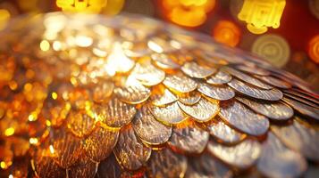 Detailed close-up of shimmering snake scales, with traditional Chinese New Year symbols faintly visible in the background photo