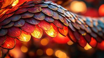 Illuminated snake scales with soft red and gold hues, against the backdrop of Chinese New Year festivities and lanterns photo
