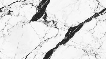 Close-up texture of white marble with bold black veins, creating a dramatic contrast and luxurious pattern photo