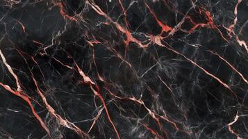 Close-up of black marble with bold red veins, creating a dramatic and striking design photo