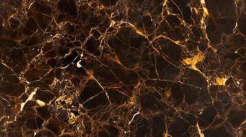 Close-up top view of dark brown marble with golden streaks, showcasing a rich, earthy tone with intricate details photo