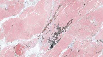 Close-up of pink marble with elegant white and grey streaks, filling the frame with a delicate and refined texture photo