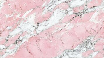 Close-up of pink marble with elegant white and grey streaks, filling the frame with a delicate and refined texture photo