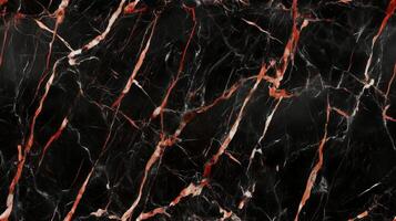 Close-up of black marble with bold red veins, creating a dramatic and striking design photo