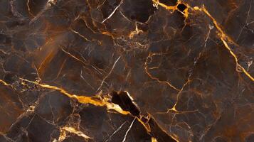 Close-up top view of dark brown marble with golden streaks, showcasing a rich, earthy tone with intricate details photo