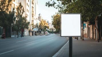 Simple road sign with a clean white background, no text, located on a city street for easy customization photo