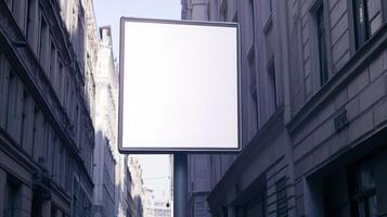 Simple road sign with a clean white background, no text, located on a city street for easy customization photo