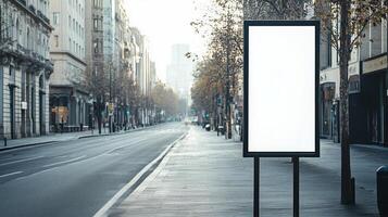 Simple road sign with a clean white background, no text, located on a city street for easy customization photo