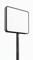 A blank road sign with a white background, mounted on a street post, isolated for mockup photo