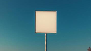 A plain rectangular road sign positioned on a mountain road, no text, with space for mockup or custom content photo