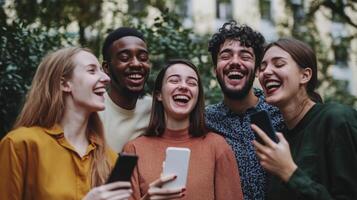A startup team celebrating the launch of a new app, smiling and excited photo