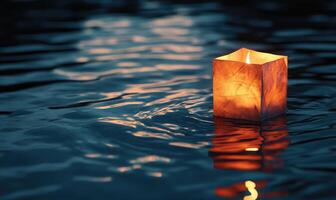 Close-up of a single paper lantern with a gentle flickering light photo