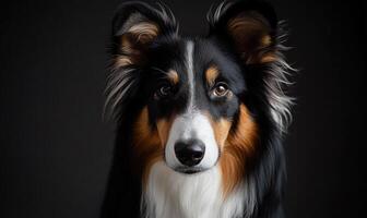 A Scottish Collie posing in a studio with soft, diffused light photo