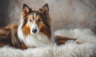 A Scottish Collie posing in a studio with soft, diffused light photo