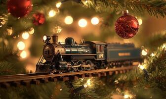 A train is on a track with a red ball on top of it photo