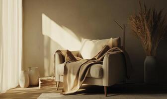 A white couch with a blanket draped over it sits in a room with a window photo