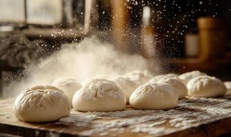 A few doughnuts with powdered sugar on top photo