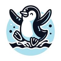 A penguin jumping over water in a circle vector