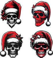 Christmas skull in witch hats in various spooky poses, Set of isolated realistic decorations illustration vector