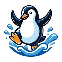 A cartoon penguin jumping into the water vector