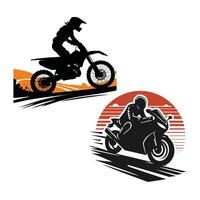 Energetic Dirt Bike Rider Silhouette, Action-Driven Minimalist Design with Scarf on Off-Road Track vector