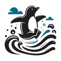 Penguin jumping on waves illustration vector