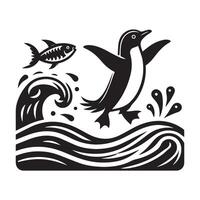 Penguin and fish in the ocean vector