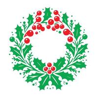 Merry Christmas is composed of a wreath of red and green decorations with a leaf on a white background vector
