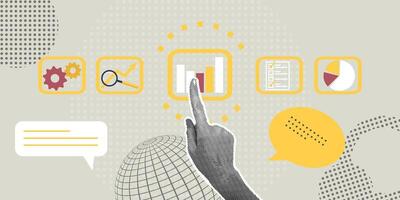 Trendy halftone collage.Concept of analytics,global strategy,teamwork,sales growth,business growth,production growth. Illustration for web banner, social media banner, business presentation vector